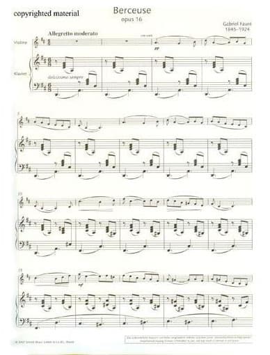 Faure, Gabriel - Berceuse in D Major, Op 16 - Violin and Piano - edited by Maria Egelhof - Schott Edition - Image 2