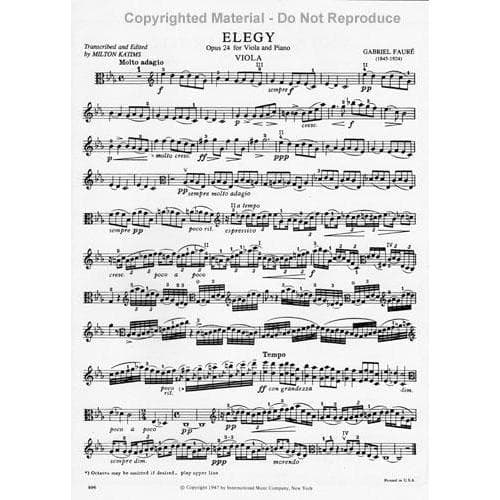 Fauré, Gabriel - Elegy, Op 24 - Viola and Piano - edited by Milton Katims - International Edition - Image 2