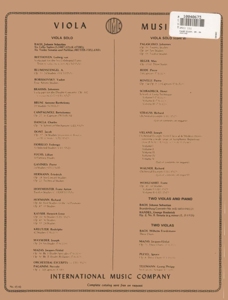 Fauré, Gabriel - Elegy, Op 24 - Viola and Piano - edited by Milton Katims - International Edition - Image 4