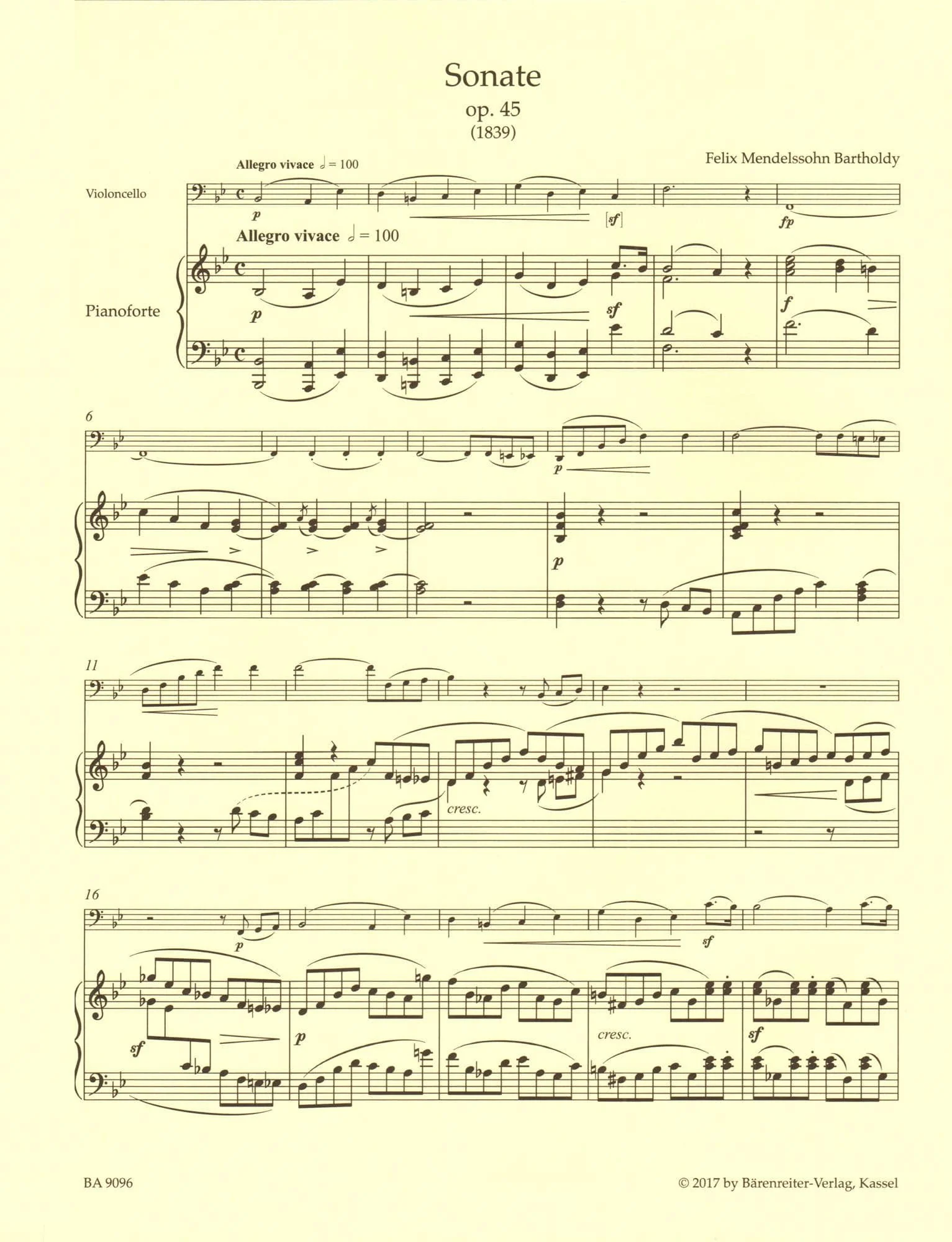 Mendelssohn, Felix - Complete Works, Volume 1: Sonatas - Op. 45, 58 - for Cello and Piano - Barenreiter URTEXT - Image 5