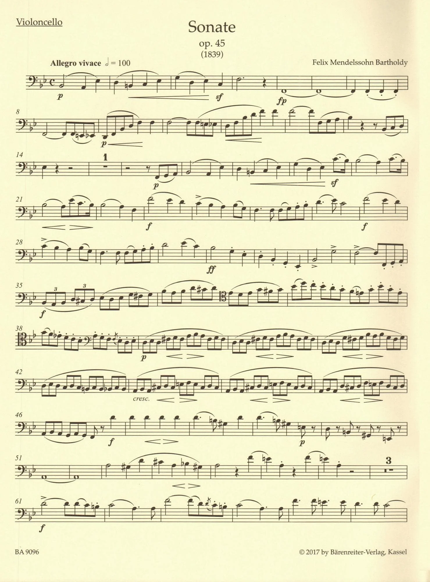 Mendelssohn, Felix - Complete Works, Volume 1: Sonatas - Op. 45, 58 - for Cello and Piano - Barenreiter URTEXT - Image 7