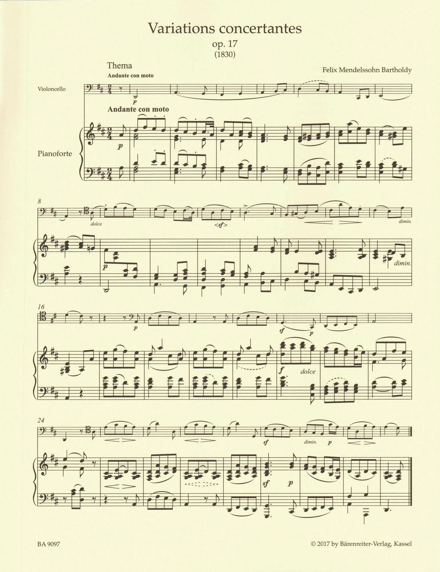 Mendelssohn, Felix - Complete Works, Volume 2 - Op. 17, Op. 109, Assai Tranquillo, Variationen - for Cello and Piano - Barenreiter URTEXT - Image 5