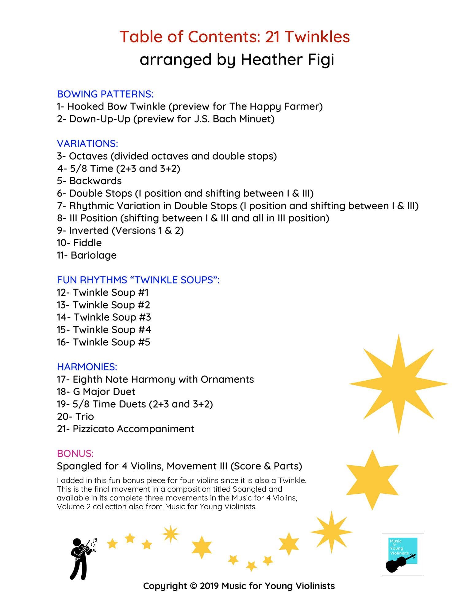 Figi, Heather - 21 Twinkles for Solo Violin - Digital Download - Image 2