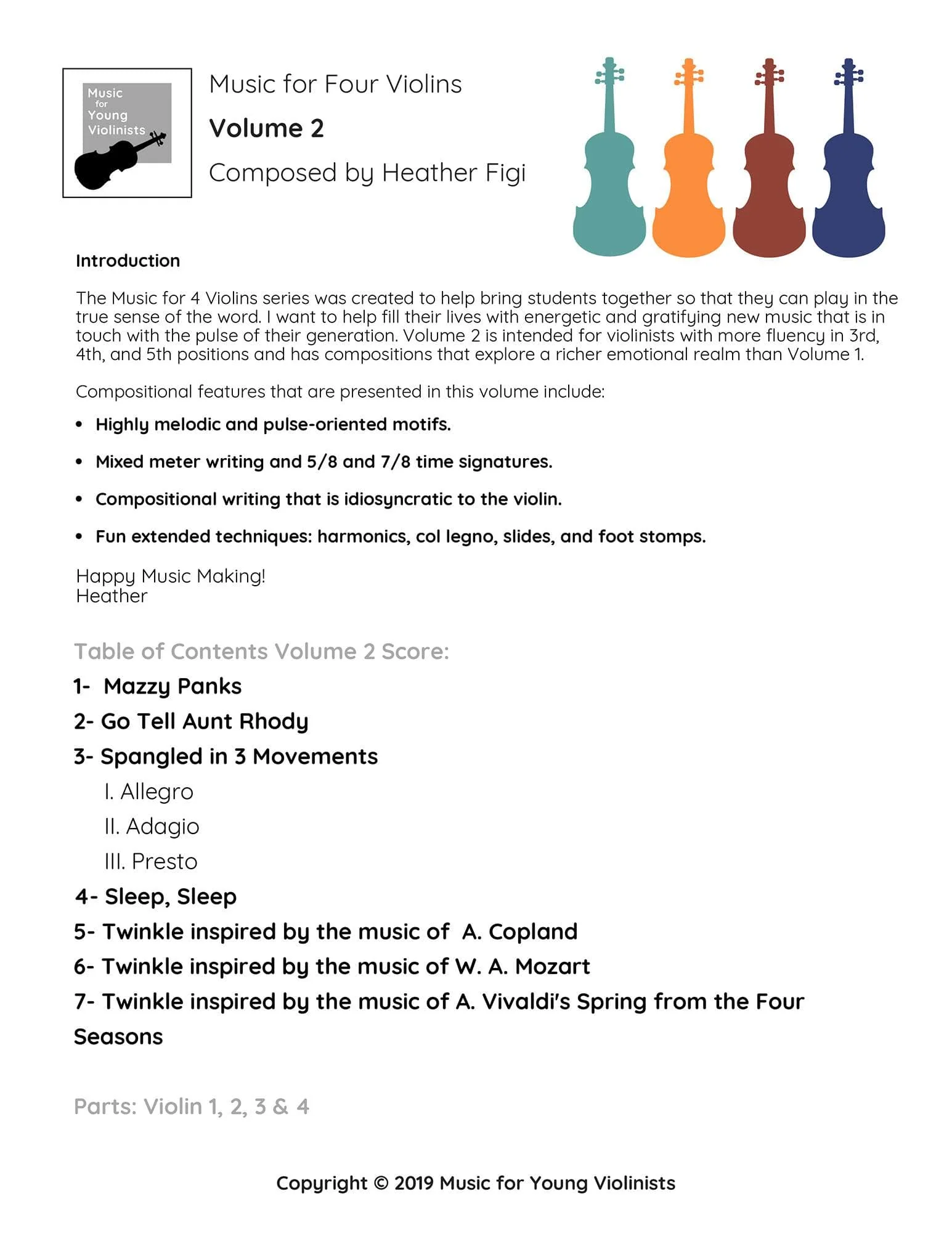 Figi, Heather - Music for Four Violins, Volume 2 - Digital Download - Image 2