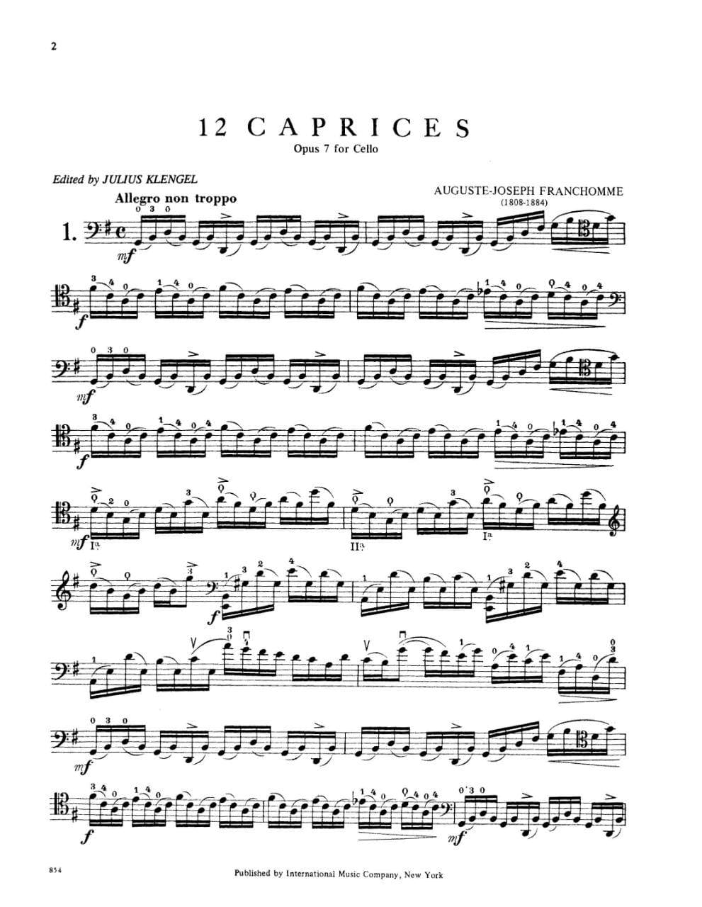 Franchomme, Auguste-Joseph - 12 Caprices, Op 7 - Cello - edited by Julius Klengel - International Edition - Image 2