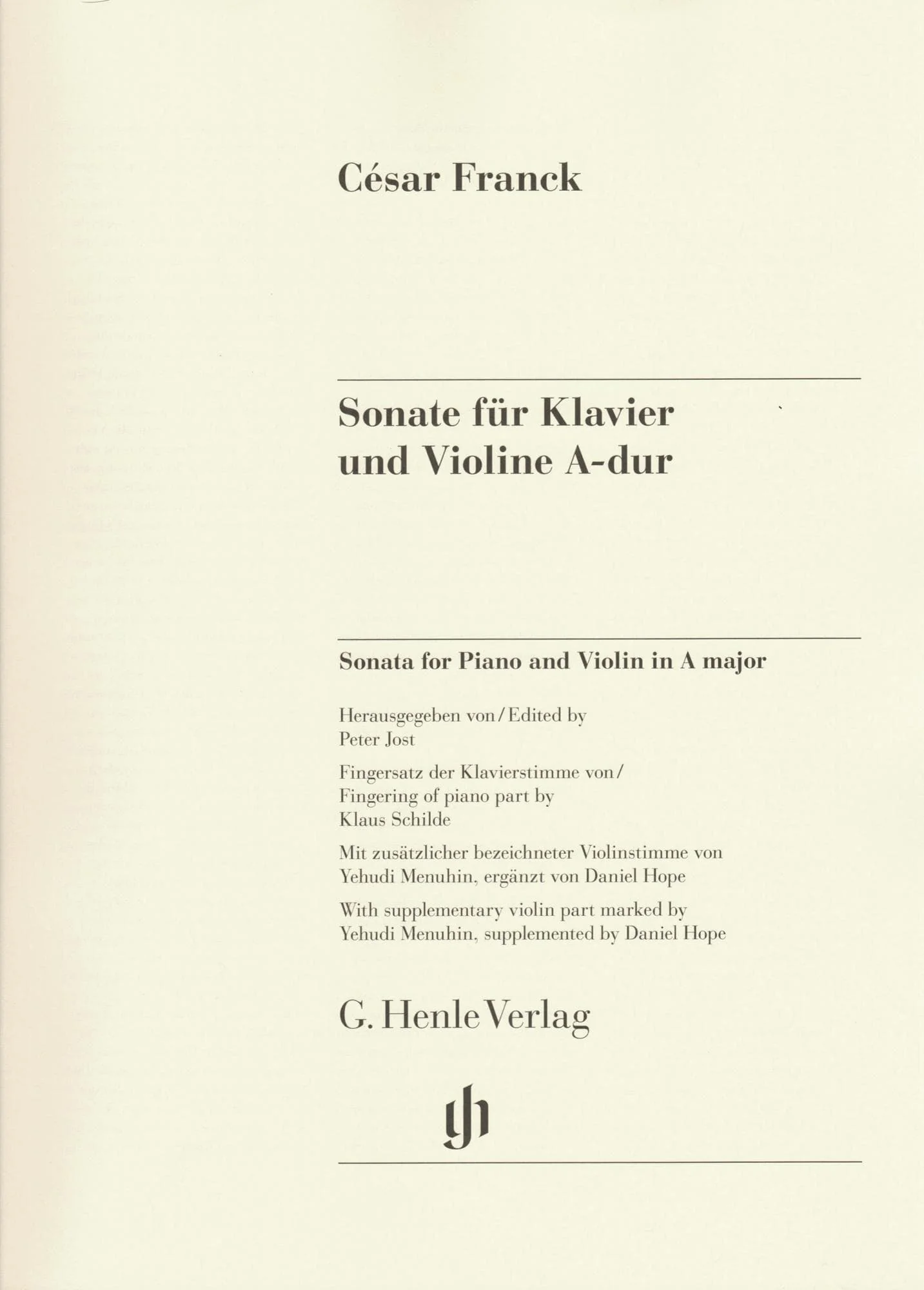Franck, Cesar - Sonata in A Major - for Violin and Piano - markings by Yehudi Menuhin - G Henle URTEXT - Image 2