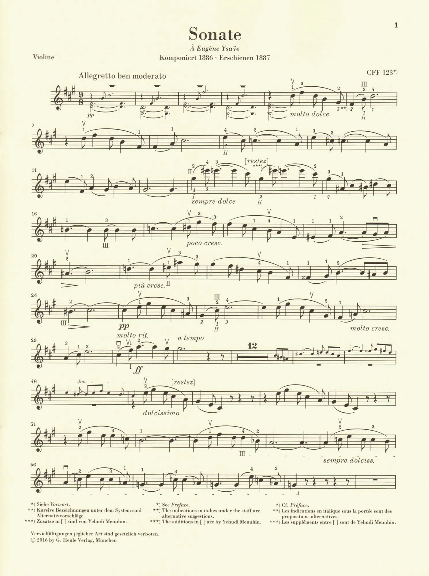Franck, Cesar - Sonata in A Major - for Violin and Piano - markings by Yehudi Menuhin - G Henle URTEXT - Image 7