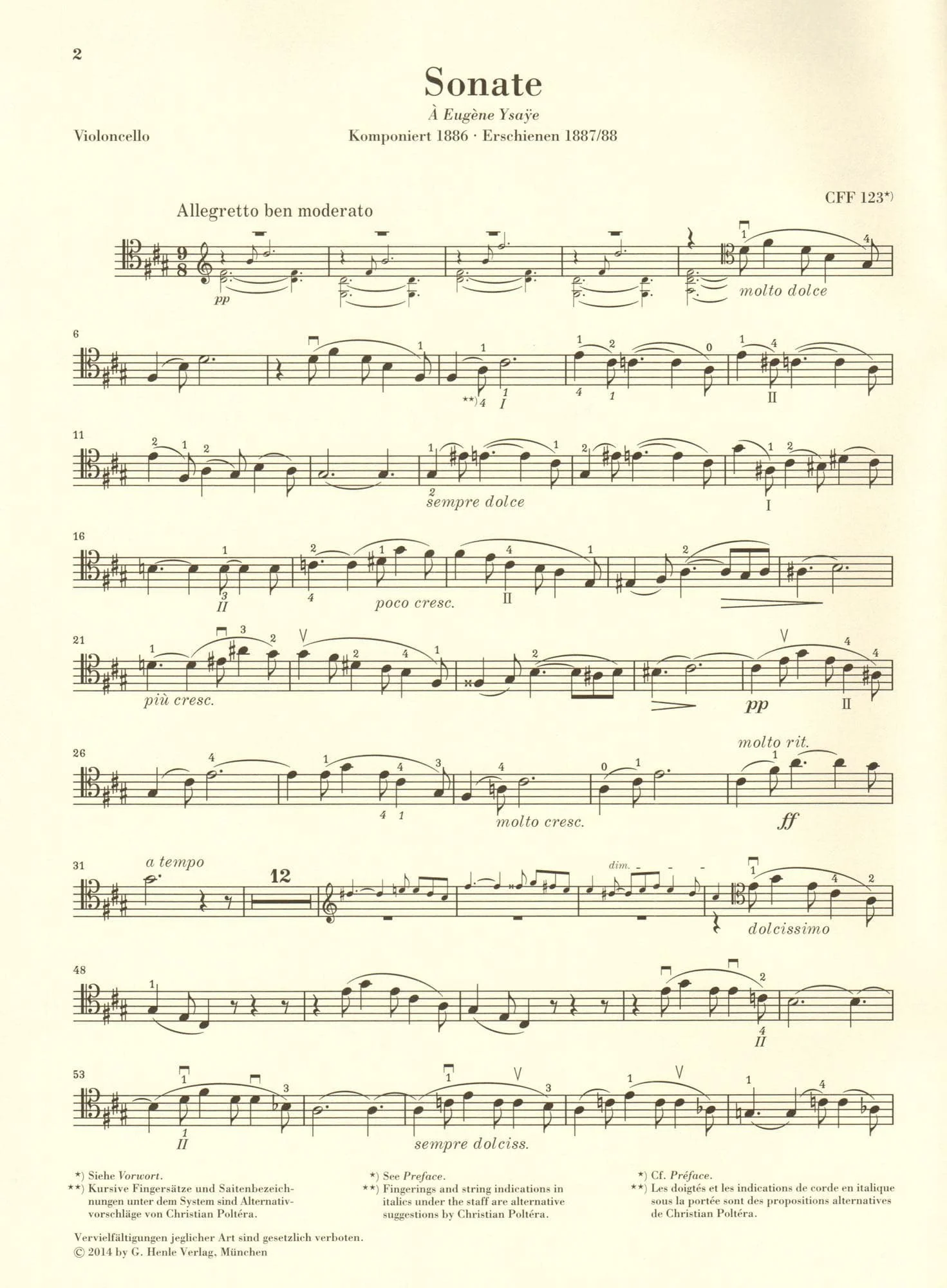 Franck, Cesar - Sonata in A Major - arranged for Cello and Piano - edited by Jost, Schilde, and Poltera - G Henle URTEXT - Image 8