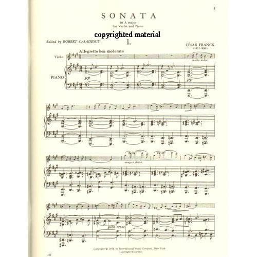 Franck, César - Sonata In A Major - Violin and Piano - edited by Zino Francescatti and Robert Casadesus - International Edition - Image 2