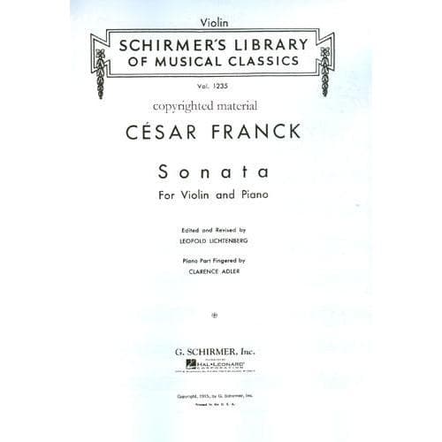 Franck, César - Sonata In A Major - Violin and Piano - edited by Leopold Lichtenberg and Clarence Adler - G Schirmer Edition - Image 2