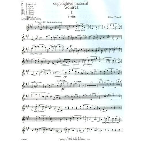 Franck, César - Sonata In A Major - Violin and Piano - edited by Leopold Lichtenberg and Clarence Adler - G Schirmer Edition - Image 3