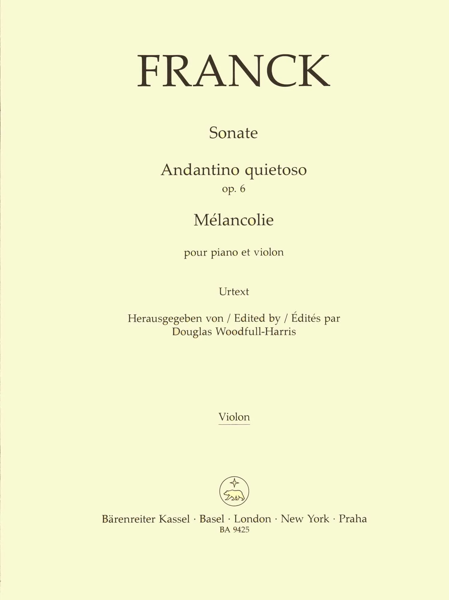 Franck, Cesar - Sonata, Andantino Quietoso, and Melancolie - for Violin and Piano - edited by Woodfull-Harris - Barenreiter URTEXT - Image 9