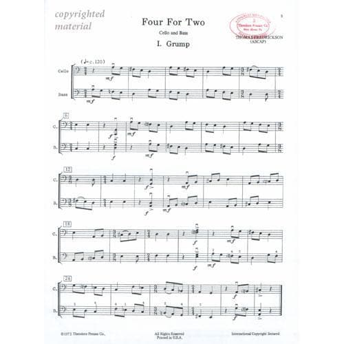 Fredrickson, Thomas - Four for Two - Cello and Bass - Theodore Presser Company - Image 2