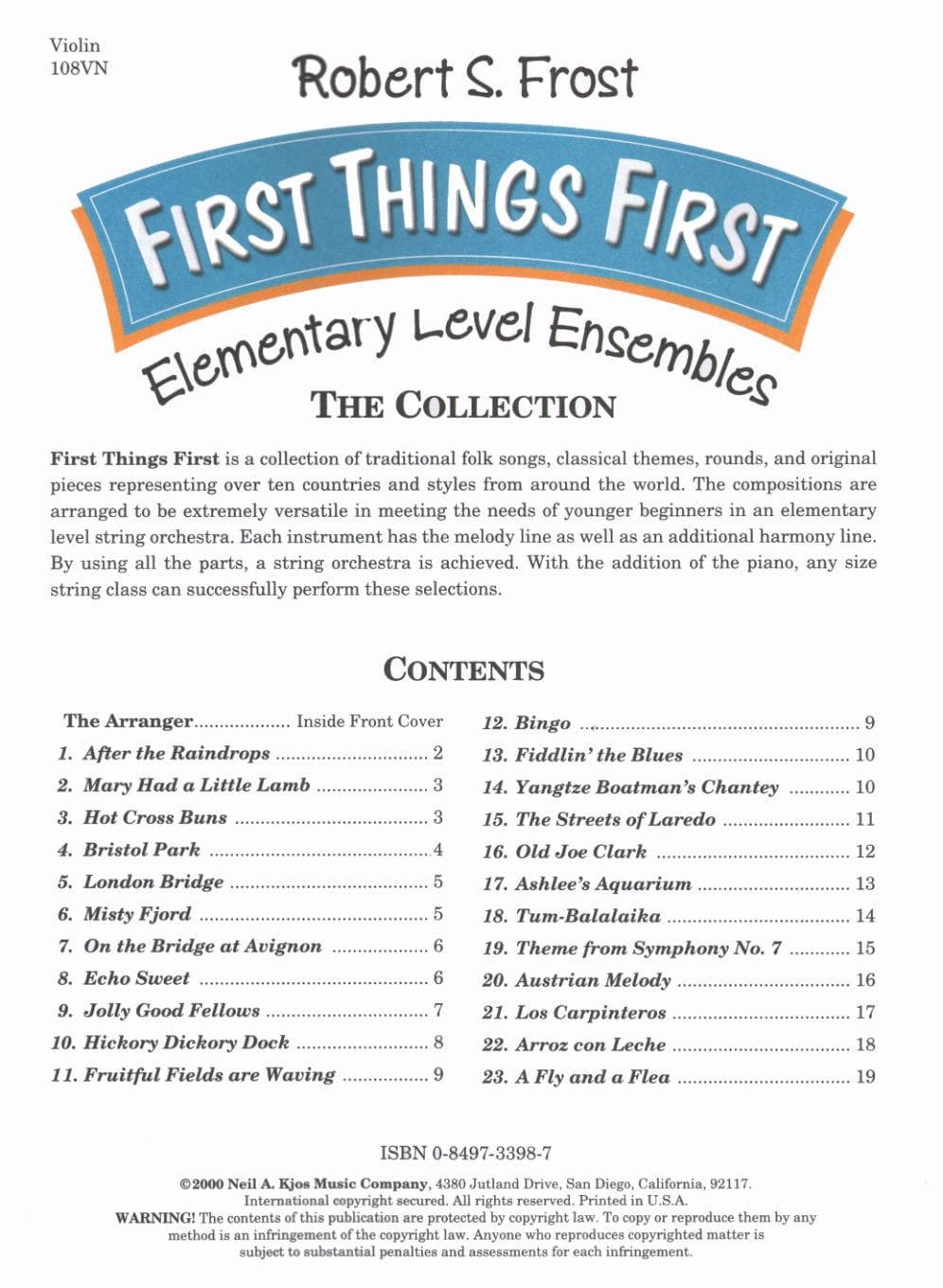 Frost, Robert S - First Things First: Elementary Level Ensembles - Violin - Neil A Kjos Music Co - Image 2