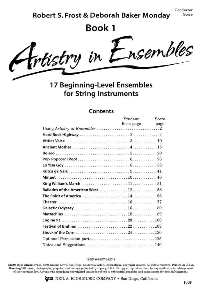 Frost/Monday - Artistry in Ensembles, Book 1 - Score - Neil A Kjos Music Co - Image 2