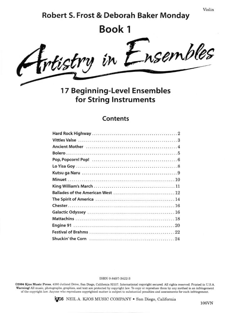 Frost/Monday - Artistry in Ensembles, Book 1 - Violin - Neil A Kjos Music Co - Image 2