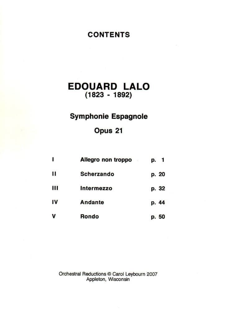 Lalo, Edouard - Symphonie Espagnole for Violin, Op 21 - PIANO ACCOMPANIMENT ONLY - arranged by Carol Leybourn - Frustrated Accompaninist Edition - Image 2