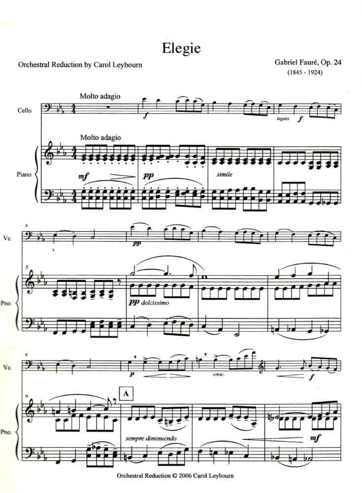Fauré, Gabriel - Elegie for Cello, Op 24 - PIANO ACCOMPANIMENT ONLY - arranged by Carol Leybourn - Frustrated Accompanist Edition - Image 2