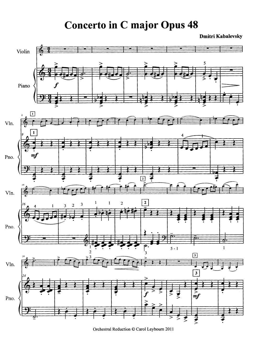 Kabalevsky, Dmitri - Violin Concerto in C major, Op. 48 - PIANO ACCOMPANIMENT ONLY - arranged by Carol Leybourn - Frustrated Accompanist Edition - Image 3