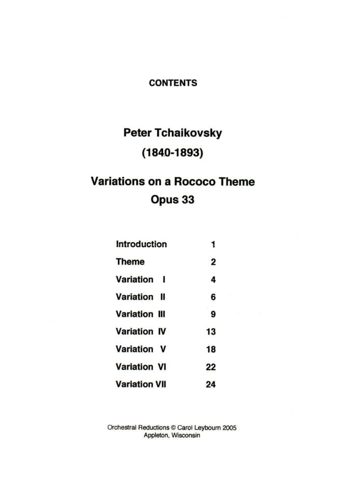 Tchaikovsky, Pyotr Ilyich - Rococo Variations for Cello, Op 33 - PIANO ACCOMPANIMENT ONLY - arranged by Carol Leybourn - Frustrated Accompanist Edition - Image 2