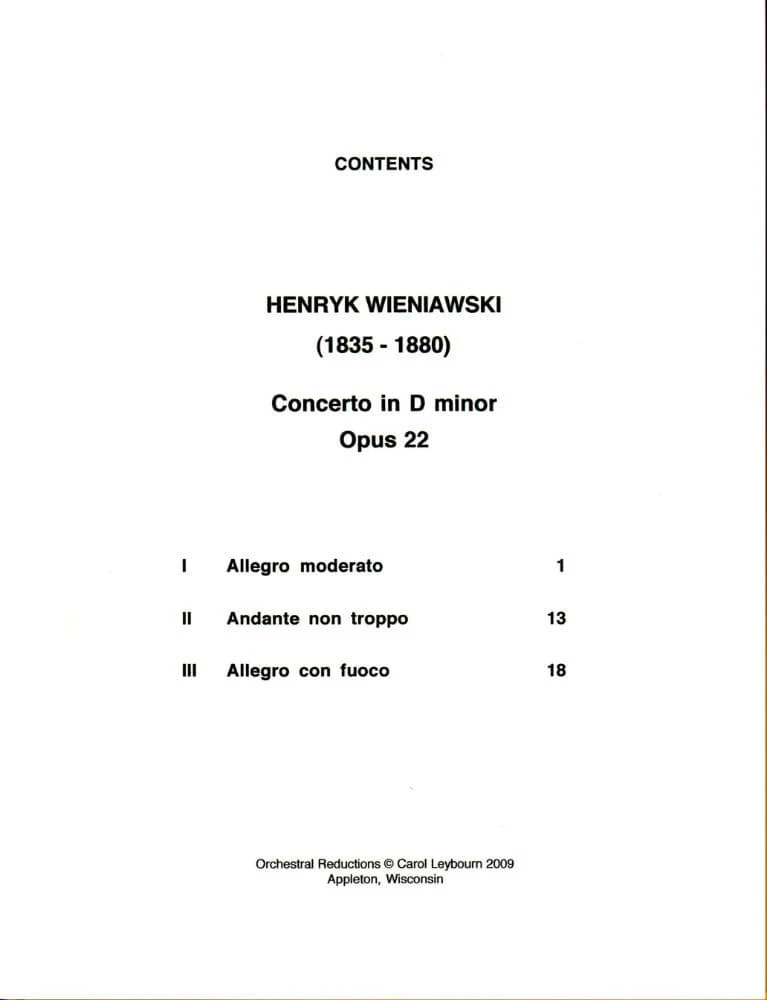 Wieniawski, Henryk - Violin Concerto No 2 in d minor, Op 22 - PIANO ACCOMPANIMENT ONLY - arranged by Carol Leybourn - Frustrated Accompanist Edition - Image 2