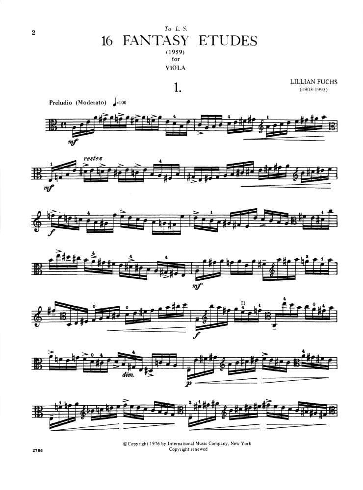 Fuchs, Lillian - 16 Fantasy Etudes - Viola solo - International Edition - Image 2