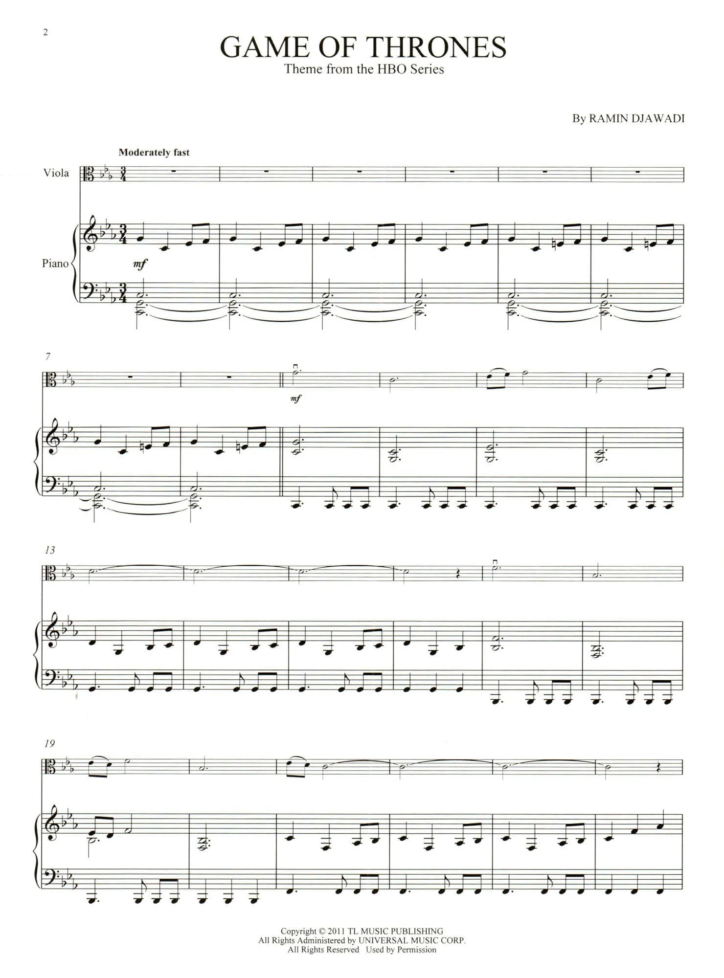 Game of Thrones Theme - for Viola and Piano - Hal Leonard - Image 2