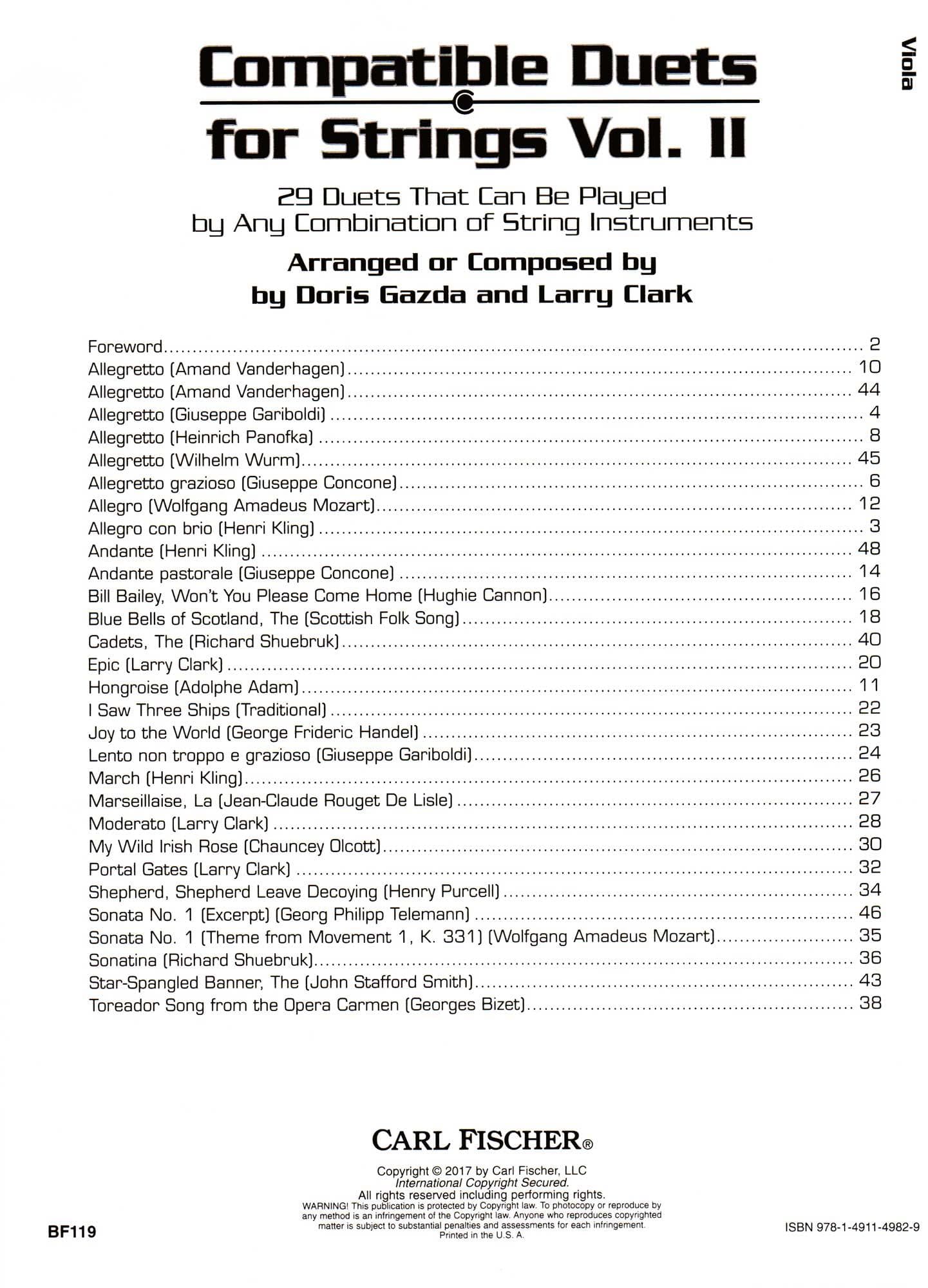 Gazda / Clark - Compatible Duets for Strings Volume II - Viola - Carl Fischer - Image 2