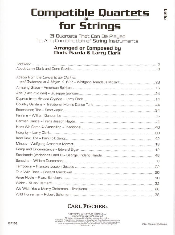 Gazda / Clark - Compatible Quartets for Strings Cello - Carl Fischer - Image 2