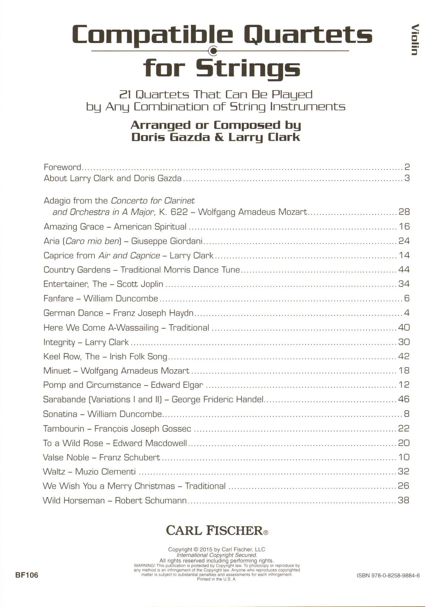 Gazda / Clark - Compatible Quartets for Strings Violin - Carl Fischer - Image 2