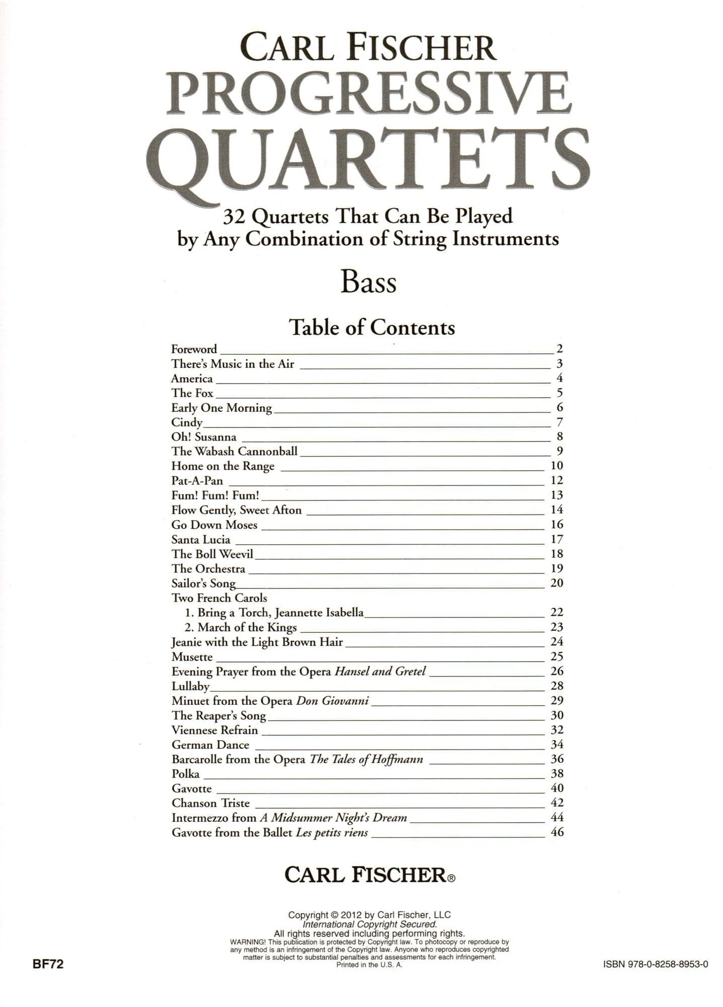 Progressive Quartets for Bass - 26 Quartets for Any Combination of Stringed Instruments - Arranged by Doris Gazda - Carl Fischer Publication - Image 2