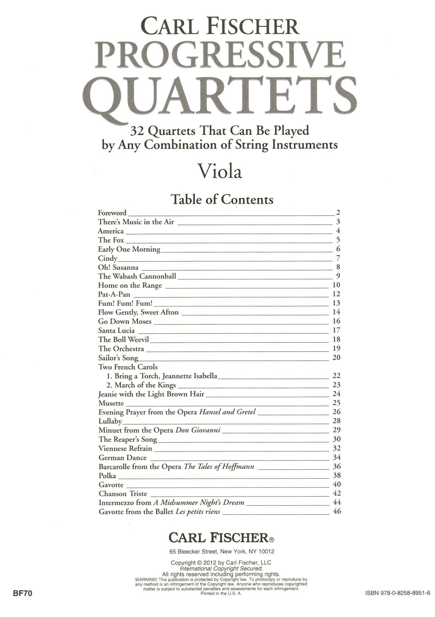 Progressive Quartets for Viola - 26 Quartet for Any Combination of Stringed Instruments - Arranged by Doris Gazda - Carl Fischer Publication - Image 2