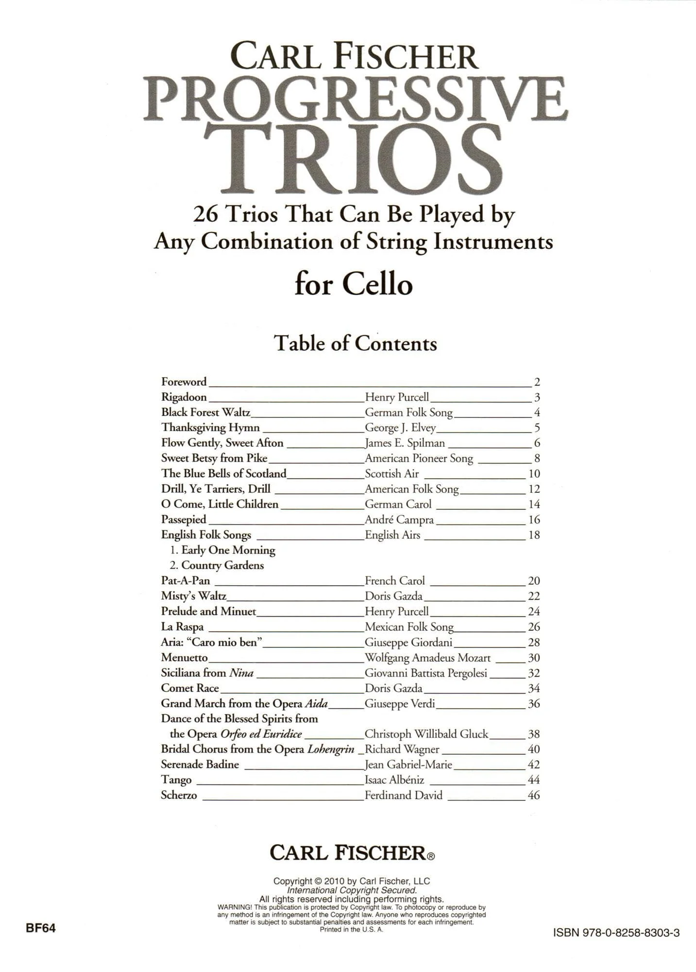 Progressive Trios for Cello - 26 Trios for Any Combination of Stringed Instruments - Arranged by Doris Gazda - Carl Fischer Publication - Image 2