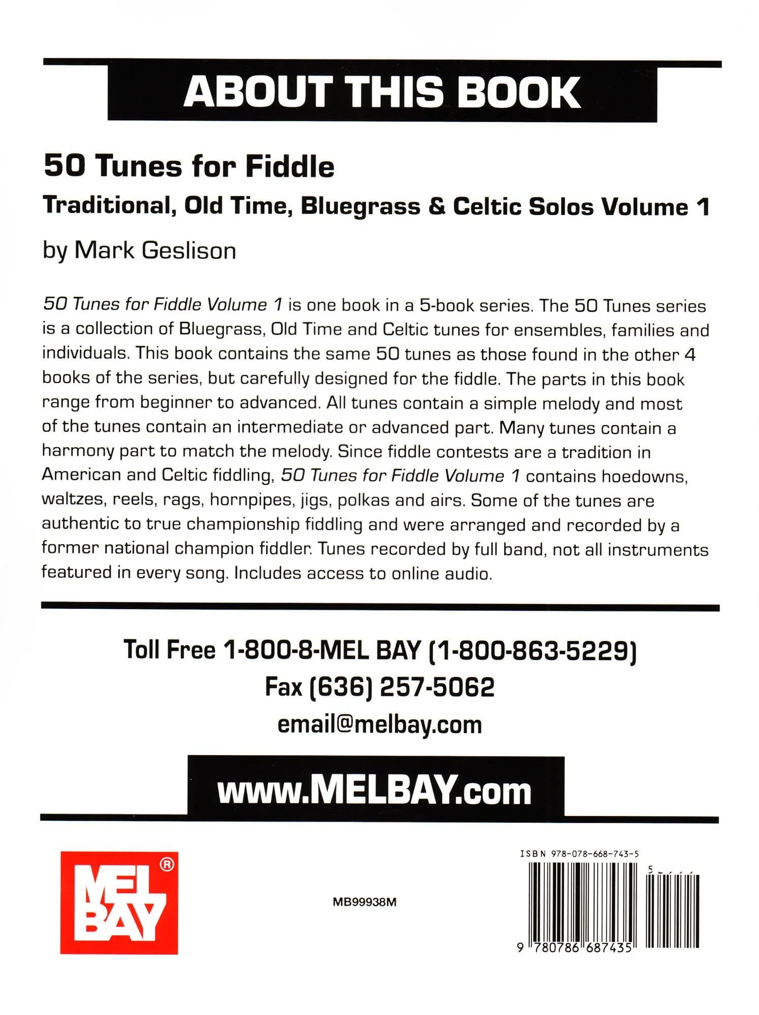 50 Tunes for Fiddle, Volume 1: Traditional, Old Time, Bluegrass and Celtic Solos - Violin solo with Online Audio - by Mark Geslison - Mel Bay Publications - Image 4