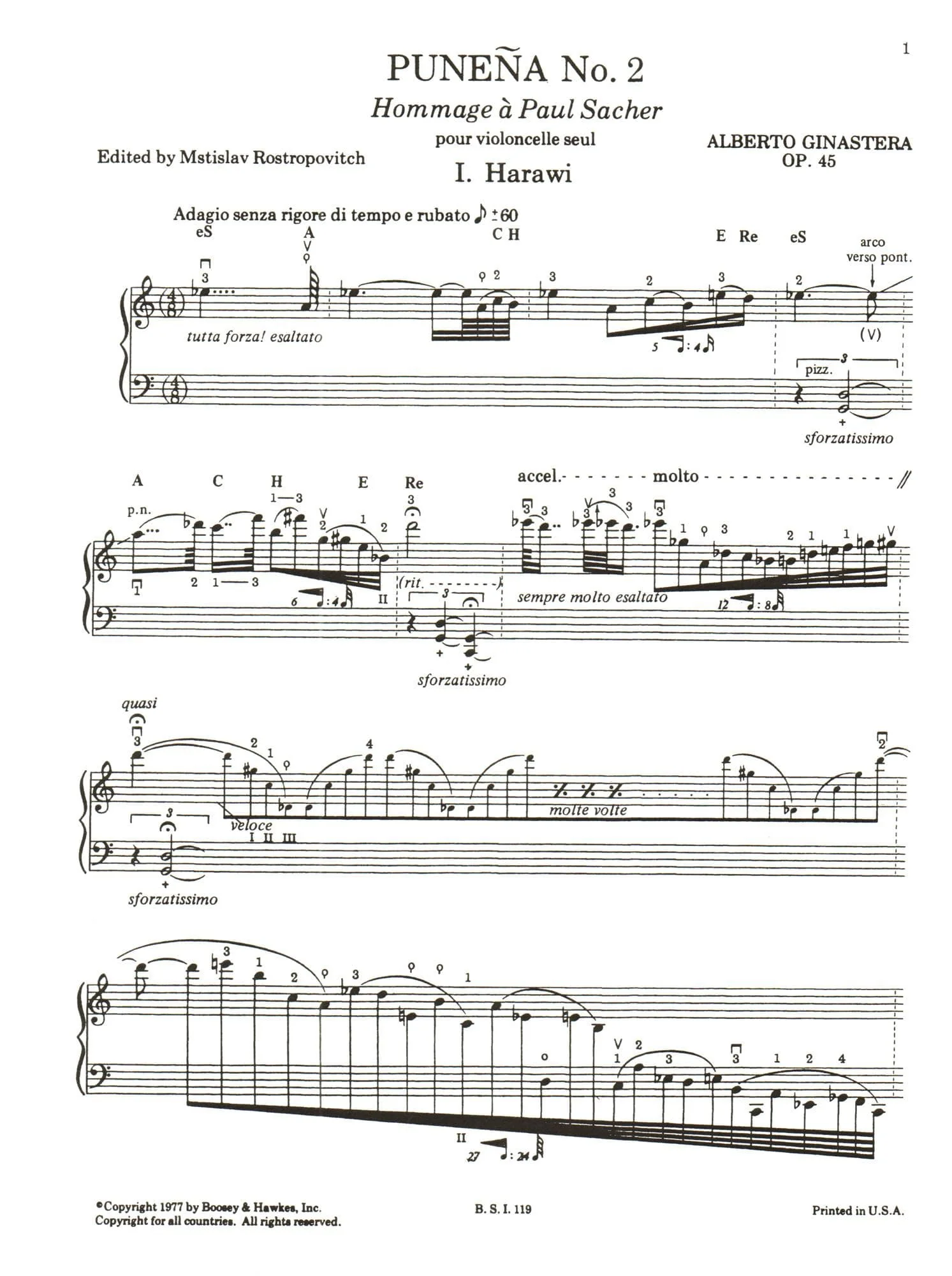 Ginastera, Alberto - Puneña No 2, Op 45 - Cello solo - edited by Mstislav Rostropovich - Boosey & Hawkes Edition - Image 4