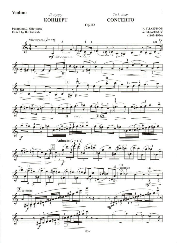 Glazunov, Alexander - Concerto in a minor, Op 82 - Violin and Piano - edited by David Oistrakh - Muzyka Moscow - Image 2