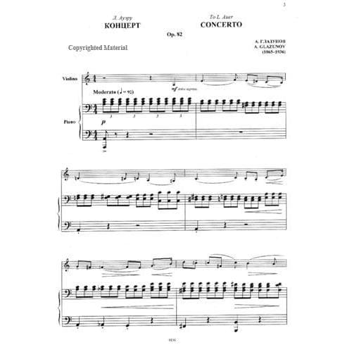 Glazunov, Alexander - Concerto in a minor, Op 82 - Violin and Piano - edited by David Oistrakh - Muzyka Moscow - Image 3
