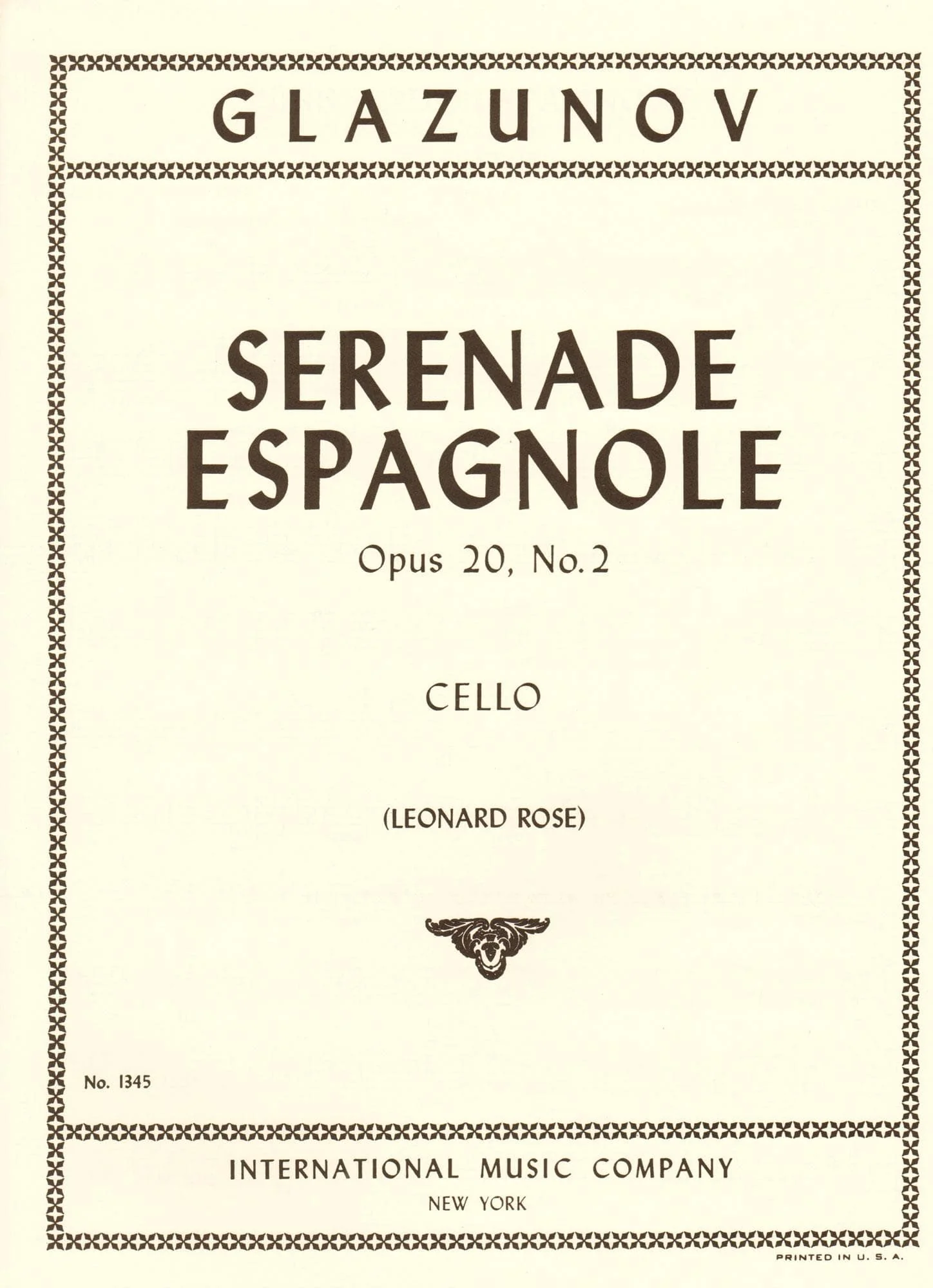 Glazunov, Alexander - Serenade Espagnole, Op 20, No 2 - Cello and Piano - edited by Leonard Rose - International Edition - Image 3