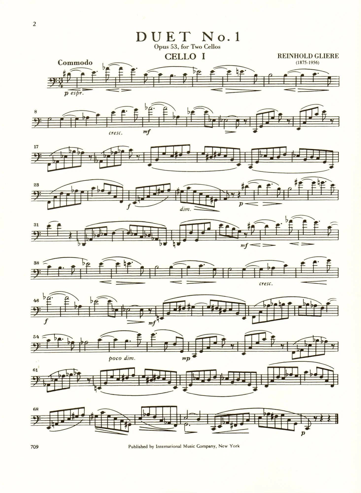 Glière, Reinhold - Ten Duets, Op 53, Volume 1 - Two Cellos - International Edition - Image 2