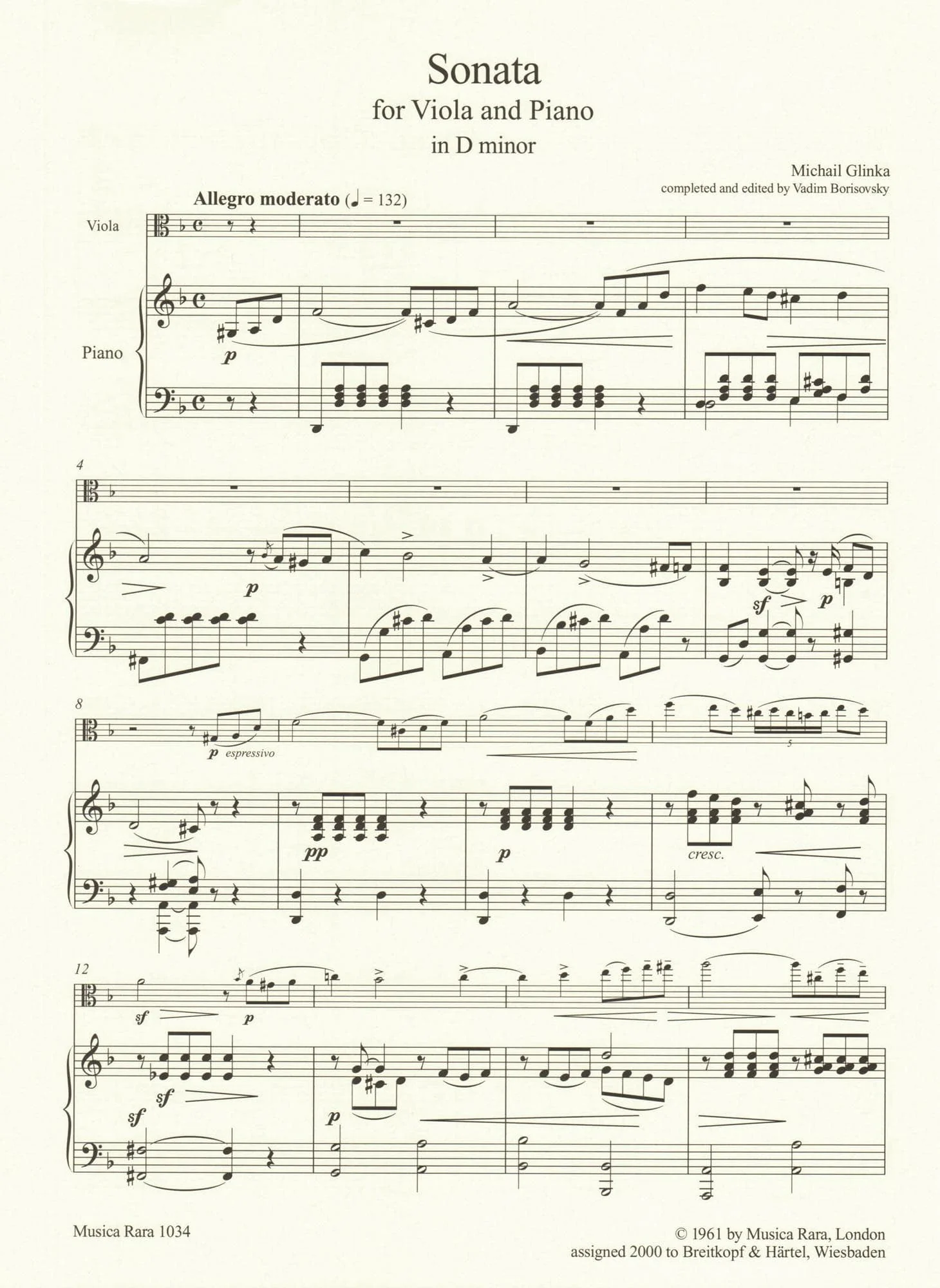 Glinka, Mikhail - Sonata in D minor - for Viola and Piano - Breitkopf & Haertel Edition - Image 4