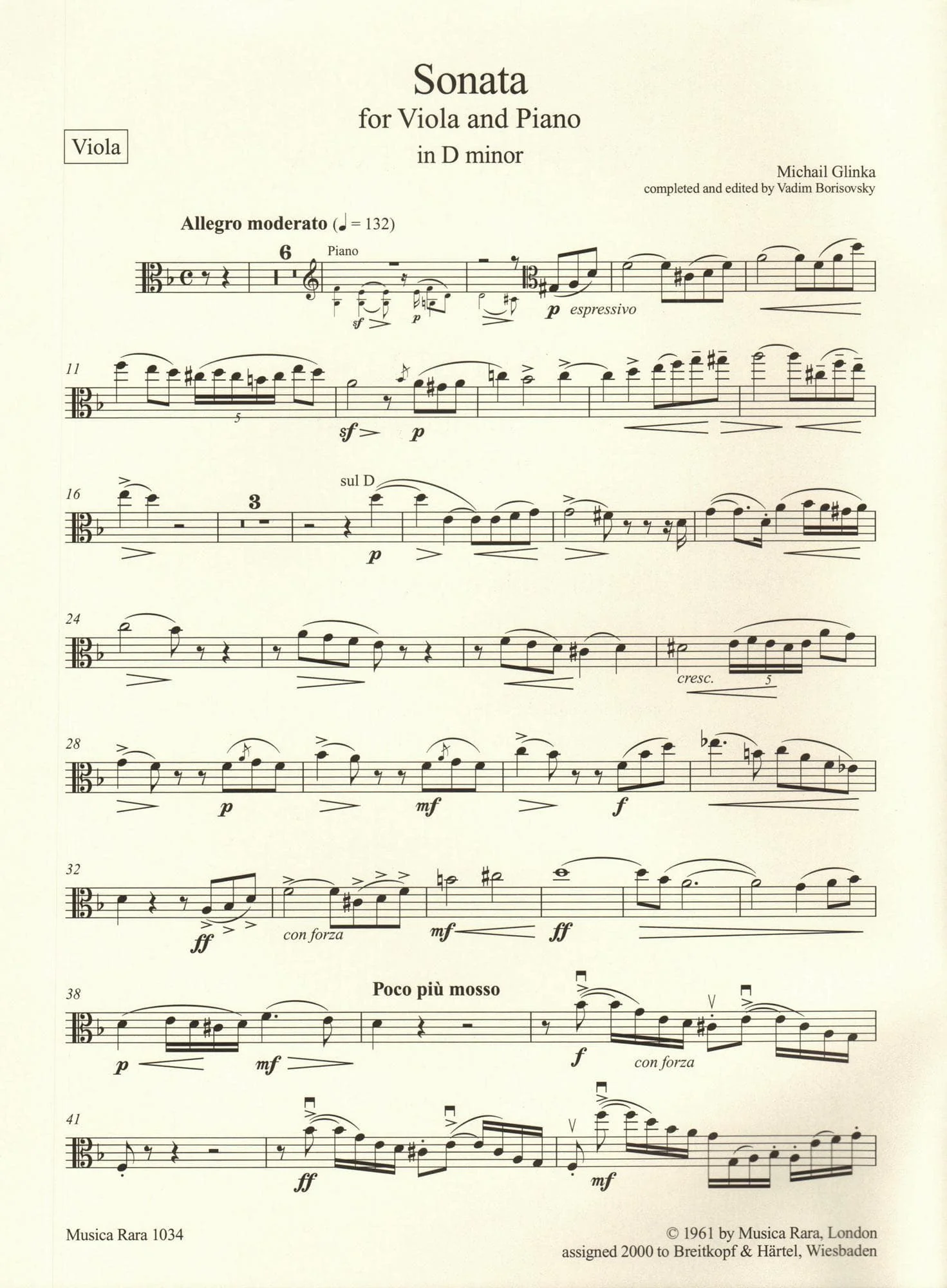 Glinka, Mikhail - Sonata in D minor - for Viola and Piano - Breitkopf & Haertel Edition - Image 5
