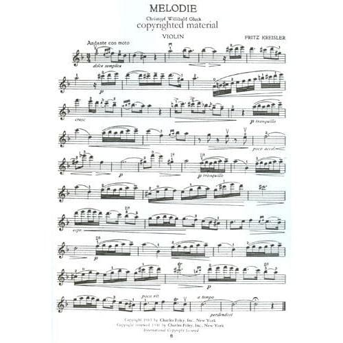 Gluck, Christoph Willibald - Melodie from "Orphée et Eurydice" - Violin and Piano - transcribed by Fritz Kreisler - Carl Fischer Edition - Image 2