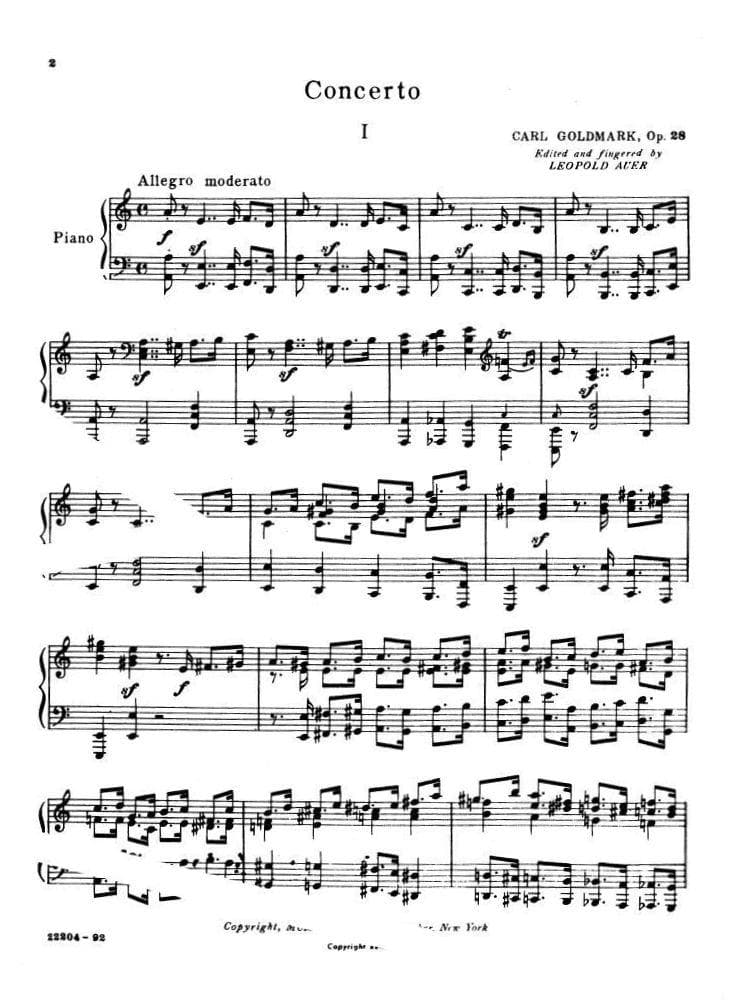 Goldmark, Karl - Concerto, Op 28 - Violin and Piano - edited by Leopold Auer - Carl Fischer Edition - Image 2