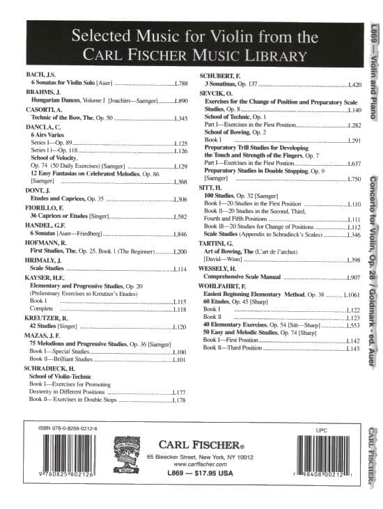 Goldmark, Karl - Concerto, Op 28 - Violin and Piano - edited by Leopold Auer - Carl Fischer Edition - Image 3