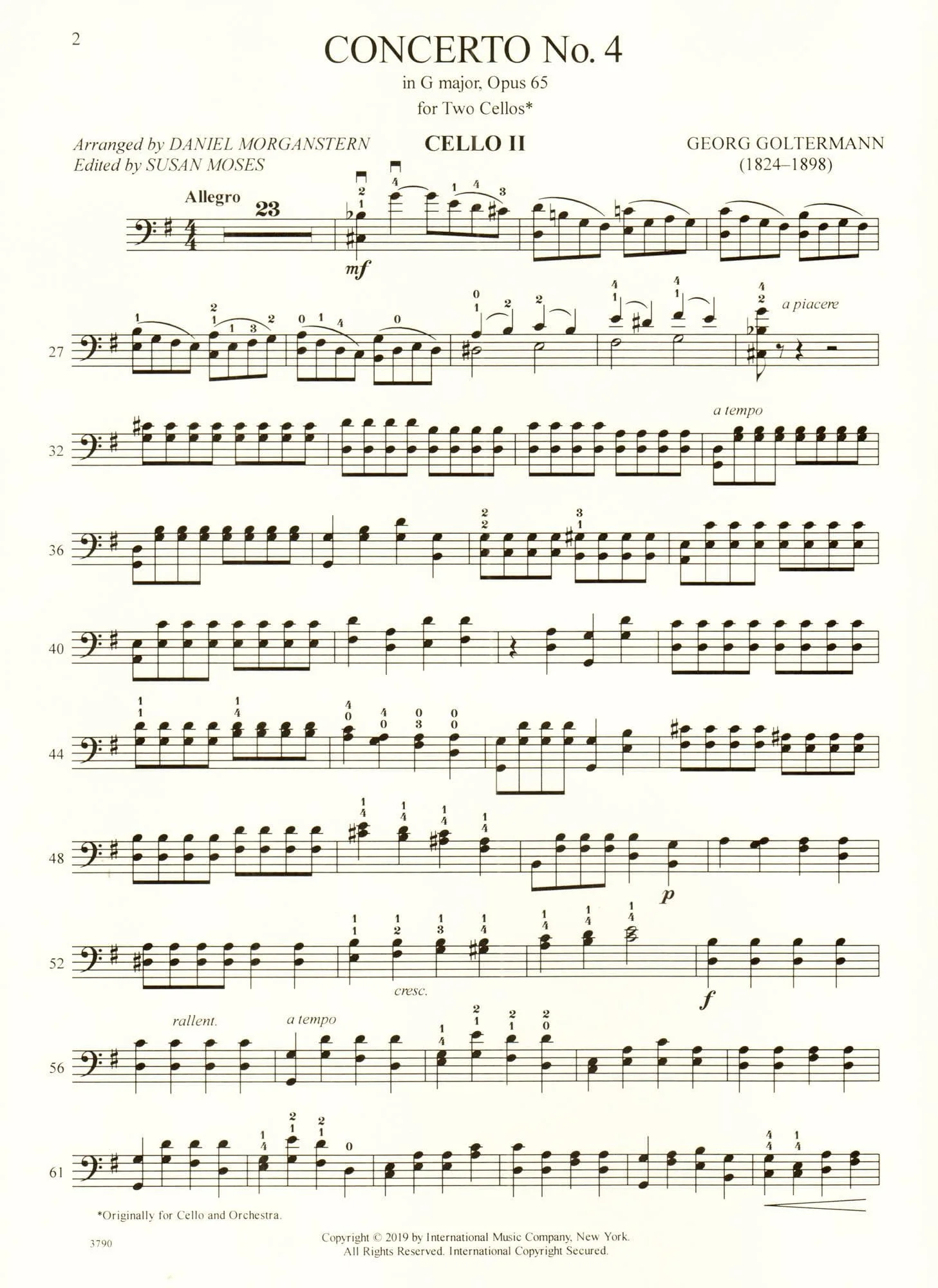 Goltermann, G. - Concerto No. 4 in G Major, Op. 65 - For Cello (with Optional Cello Accompaniment) - edited by Daniel Morganstern and Susan Moses - International Edition - Image 3