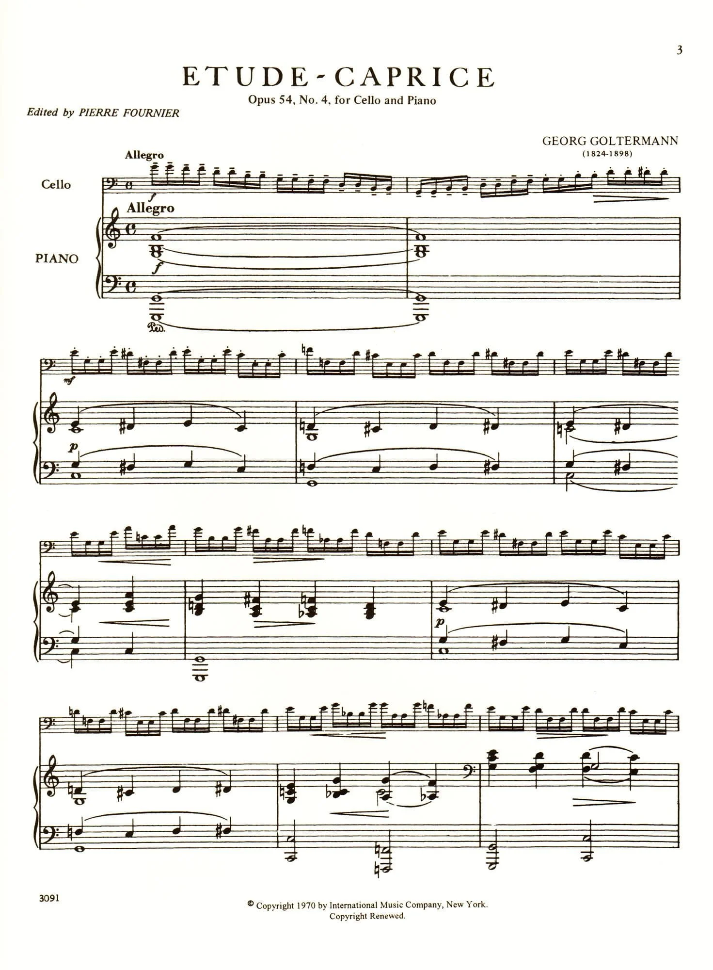 Goltermann, Georg - Etude-Caprice, Op 54, No 4 - Cello and Piano - edited by Pierre Fournier - International Edition - Image 2
