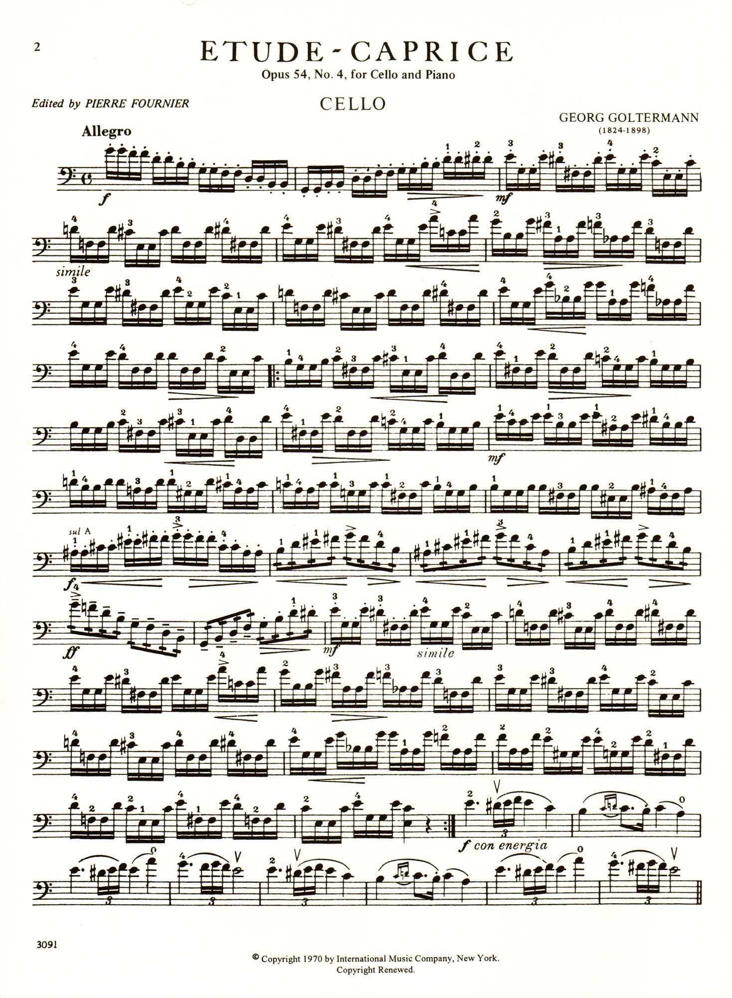 Goltermann, Georg - Etude-Caprice, Op 54, No 4 - Cello and Piano - edited by Pierre Fournier - International Edition - Image 3