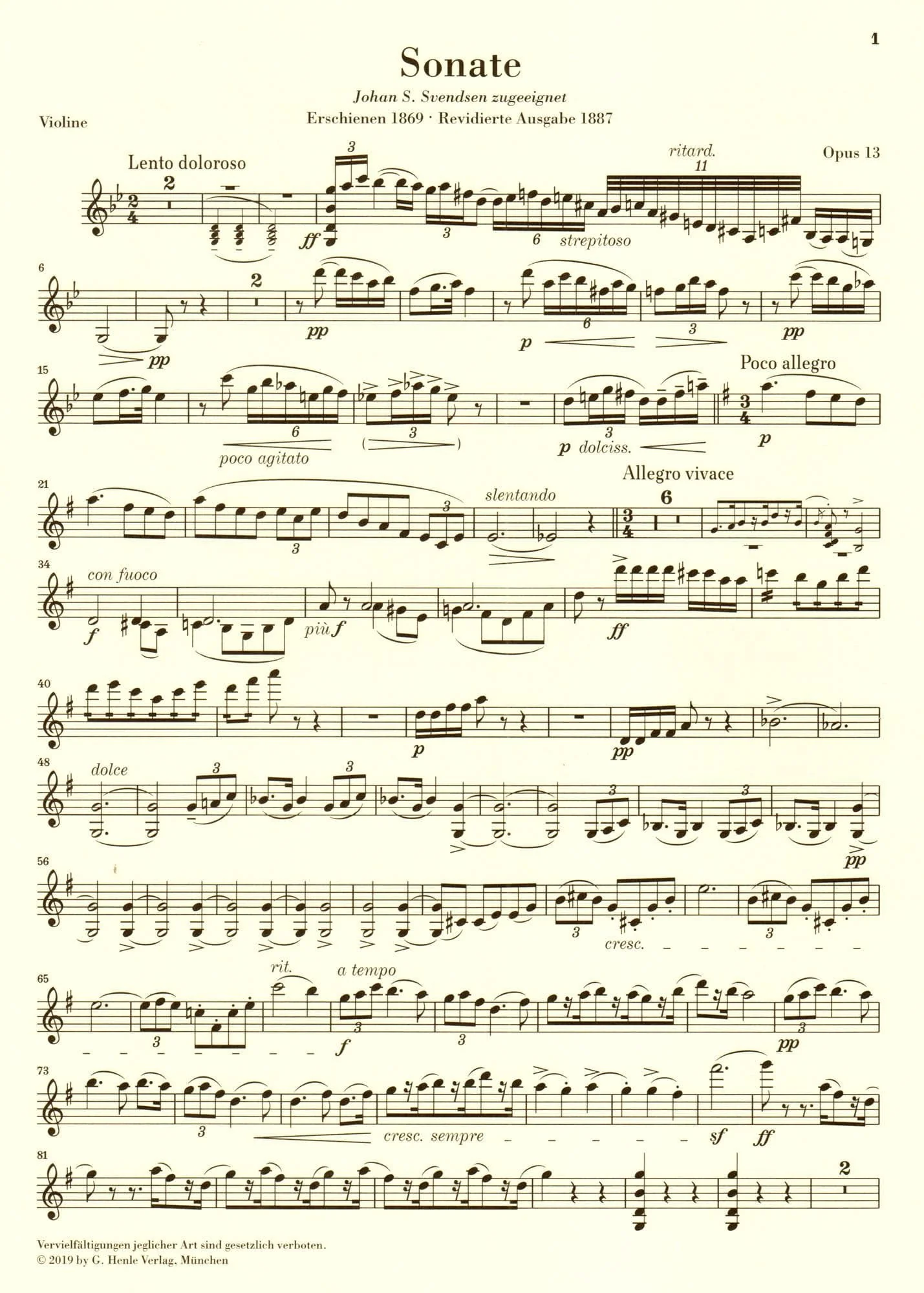 Grieg, Edvard - Sonata in G, Op 13 - for Violin and Piano - G Henle Verlag URTEXT - Image 2