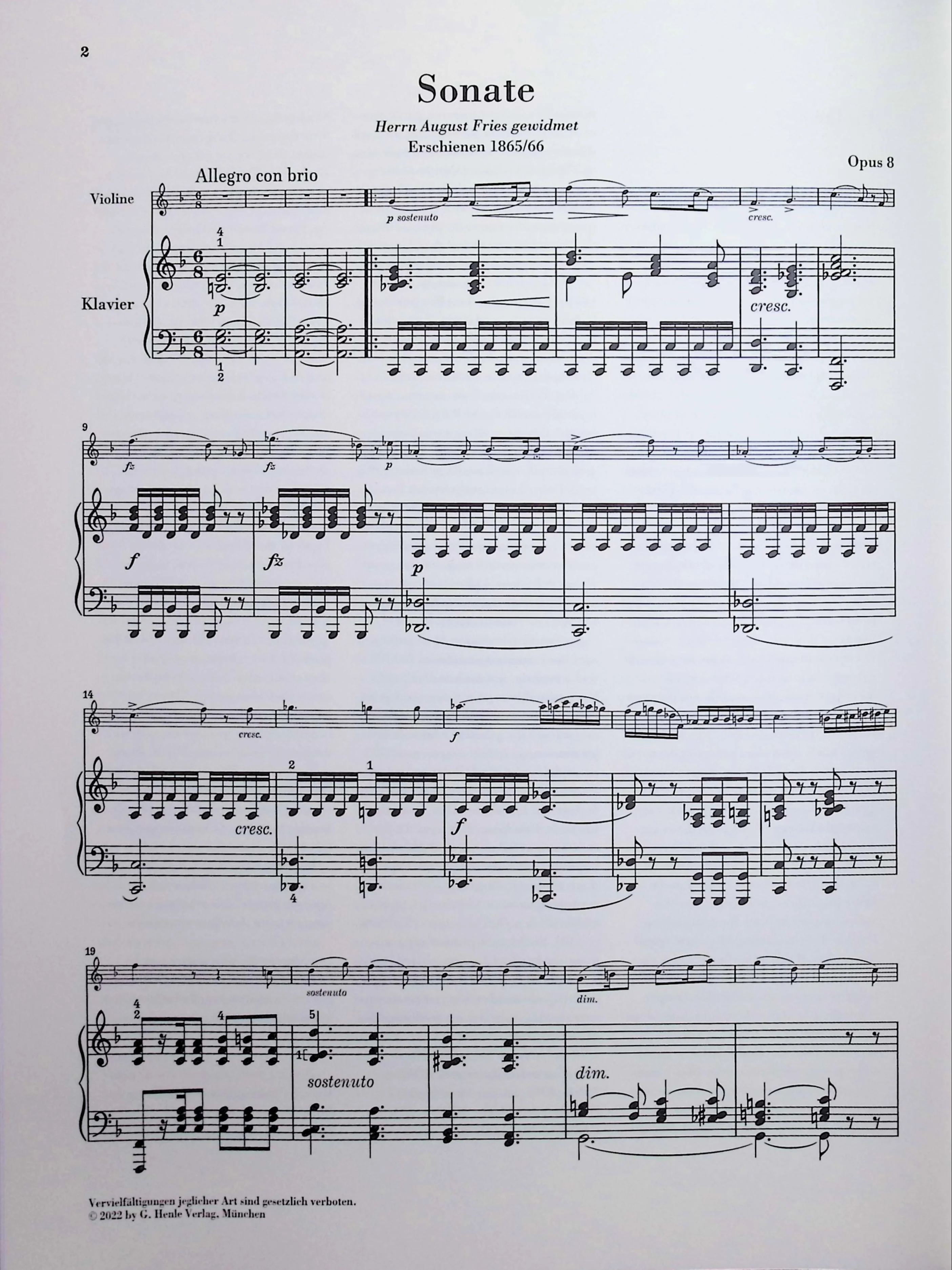 Grieg, Edvard - Sonata for Piano and Violin in F major op. 8 - Edited by Heinemann/Nokleberg - G. Henle Verlag - Image 2