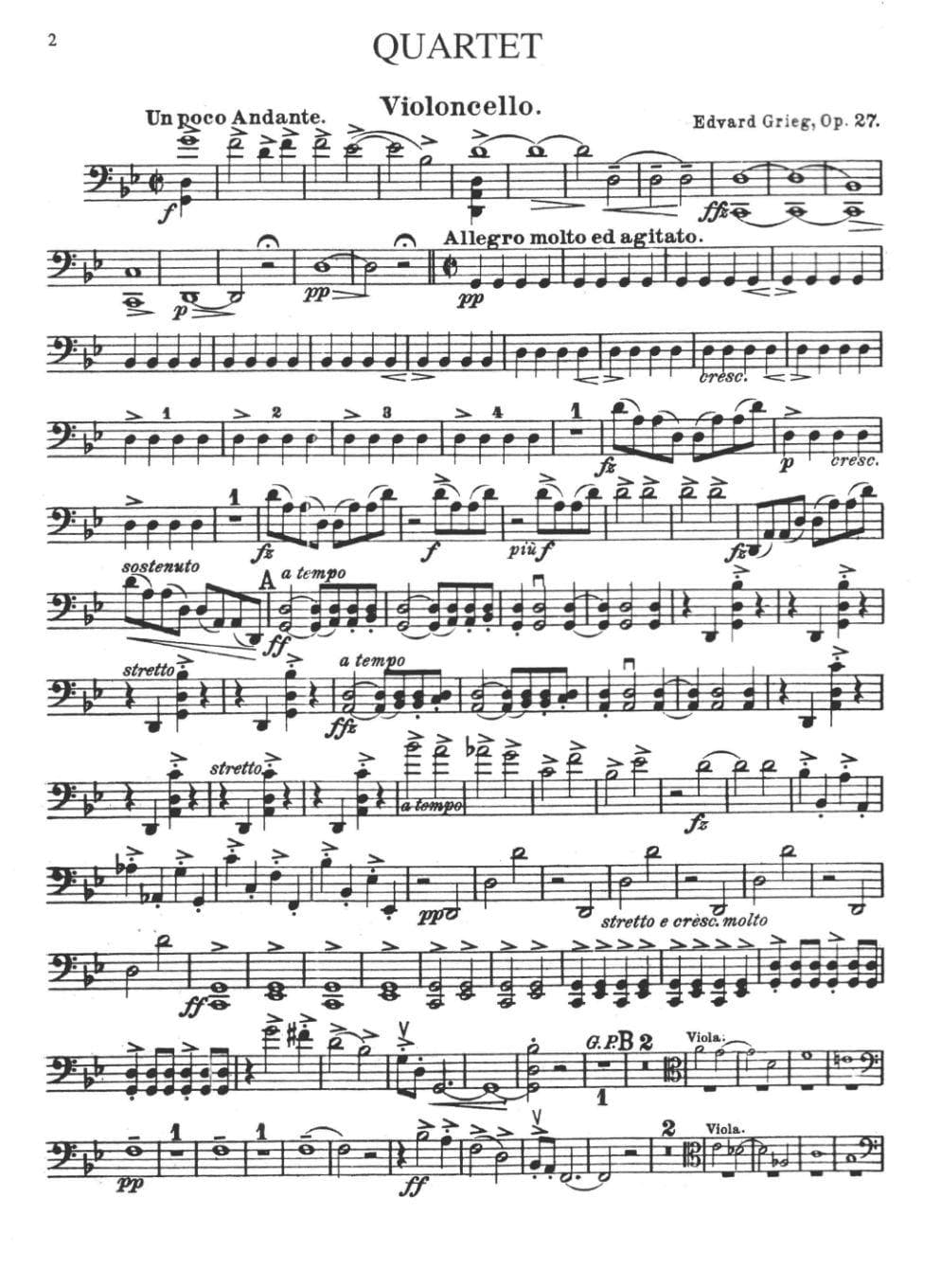 Grieg, Edvard - Quartet No 1 in g minor, Op 27 - Two Violins, Viola, and Cello - Kalmus Edition - Image 2